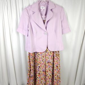 Studio 1 Womens Size 14 Colorful Sleeveless Floral Dress W/ Purple Blazer Jacket